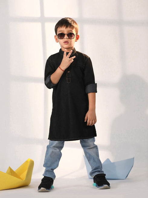 Boy's' Black Denim Kurta
